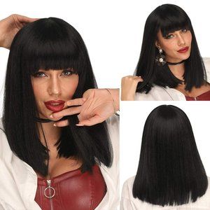 14 Inch Wig with Bangs Black